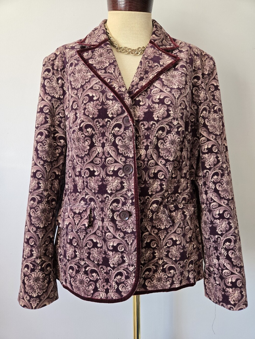 Olsen Europe Y2k Baroque Pattern Purple Corduroy And Velvet Blazer. Size L